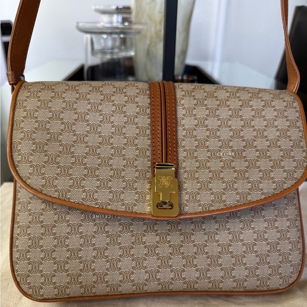 VINTAGE CELINE MACADAM TRIOMPE BEIGE CANVAS CROSSBODY/SHOULDER BAG